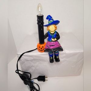 Halloween Vintage Sitting Shelf Witch with Candle Lamp Light